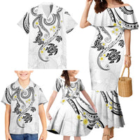 Polynesia Tribal Family Matching Mermaid Dress and Hawaiian Shirt White Plumeria Tentacles LT7 - Polynesian Pride