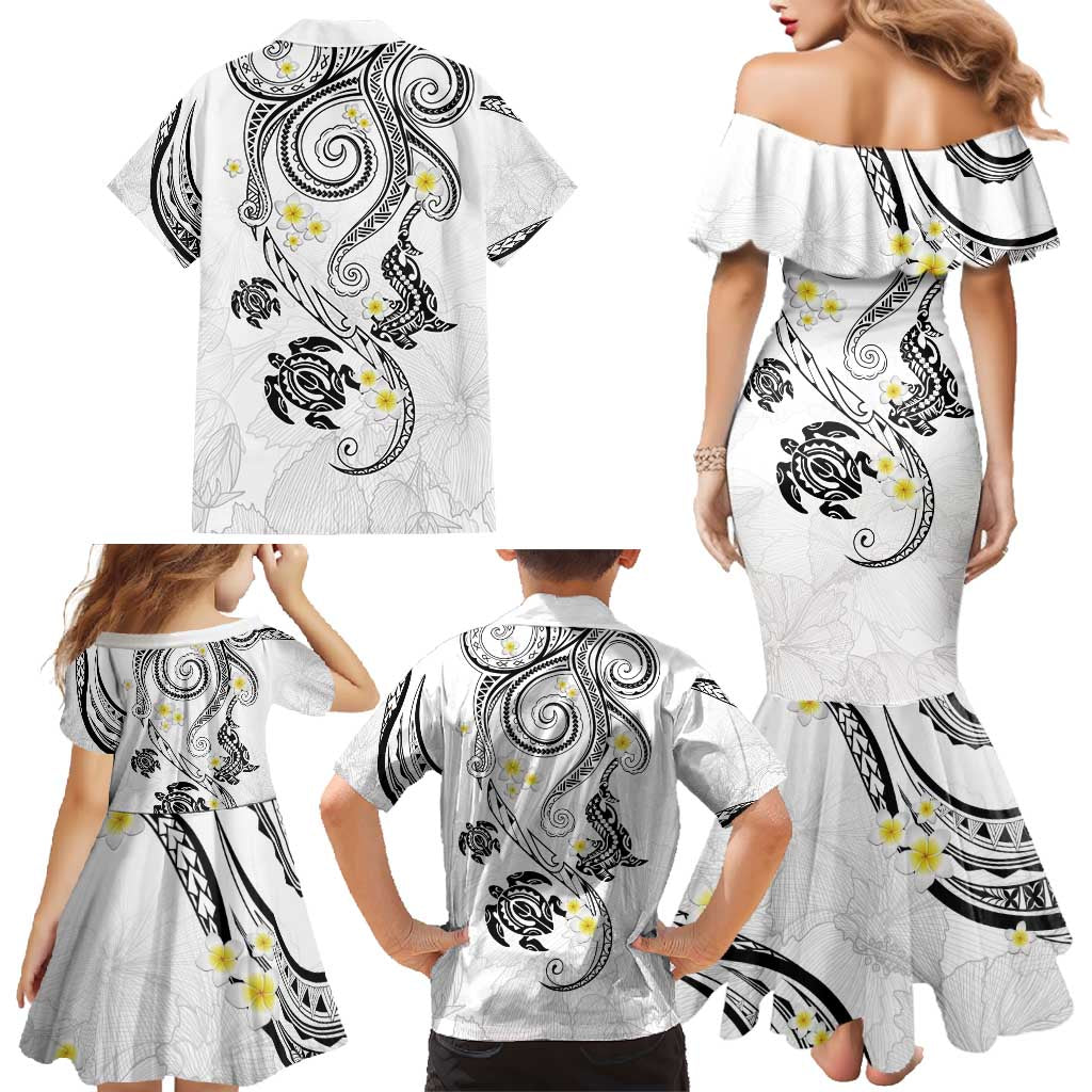 Polynesia Tribal Family Matching Mermaid Dress and Hawaiian Shirt White Plumeria Tentacles LT7 - Polynesian Pride
