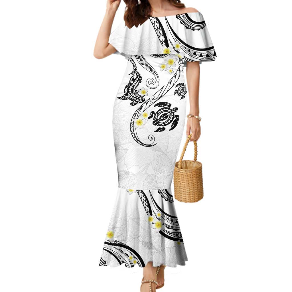 Polynesia Tribal Family Matching Mermaid Dress and Hawaiian Shirt White Plumeria Tentacles LT7 Mom's Dress White - Polynesian Pride