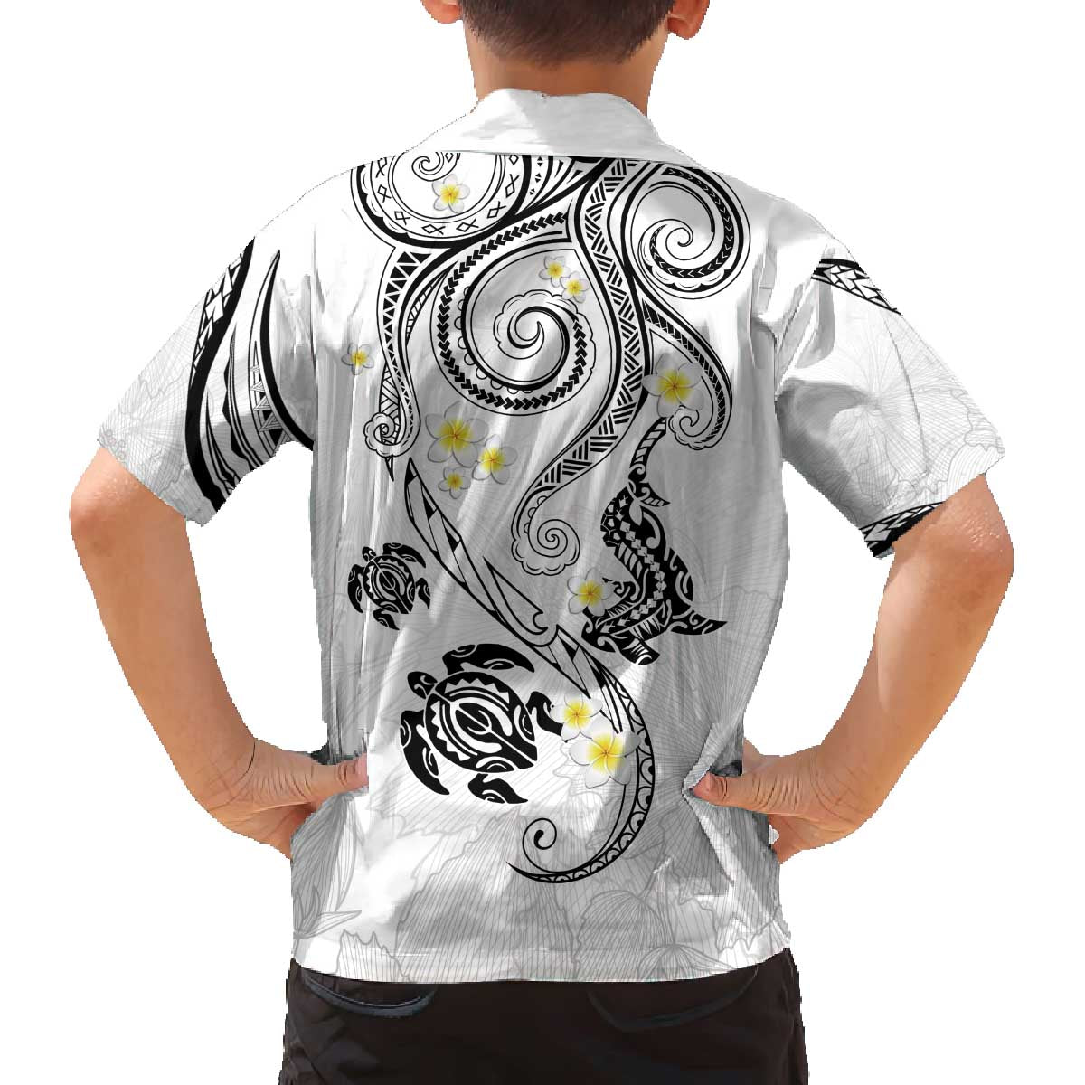 Polynesia Tribal Family Matching Off The Shoulder Long Sleeve Dress and Hawaiian Shirt White Plumeria Tentacles LT7 - Polynesian Pride