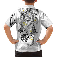 Polynesia Tribal Family Matching Off The Shoulder Long Sleeve Dress and Hawaiian Shirt White Plumeria Tentacles LT7 - Polynesian Pride