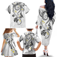 Polynesia Tribal Family Matching Off The Shoulder Long Sleeve Dress and Hawaiian Shirt White Plumeria Tentacles LT7 - Polynesian Pride