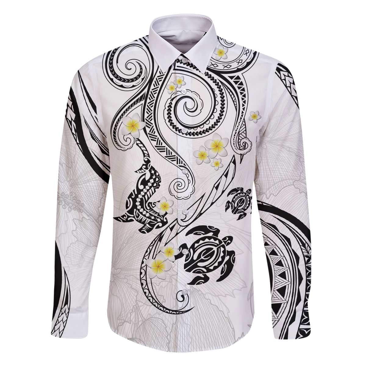 Polynesia Tribal Family Matching Off The Shoulder Long Sleeve Dress and Hawaiian Shirt White Plumeria Tentacles LT7 - Polynesian Pride