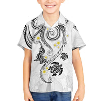 Polynesia Tribal Family Matching Off The Shoulder Long Sleeve Dress and Hawaiian Shirt White Plumeria Tentacles LT7 - Polynesian Pride