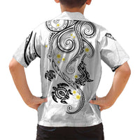 Polynesia Tribal Family Matching Off Shoulder Maxi Dress and Hawaiian Shirt White Plumeria Tentacles LT7 - Polynesian Pride