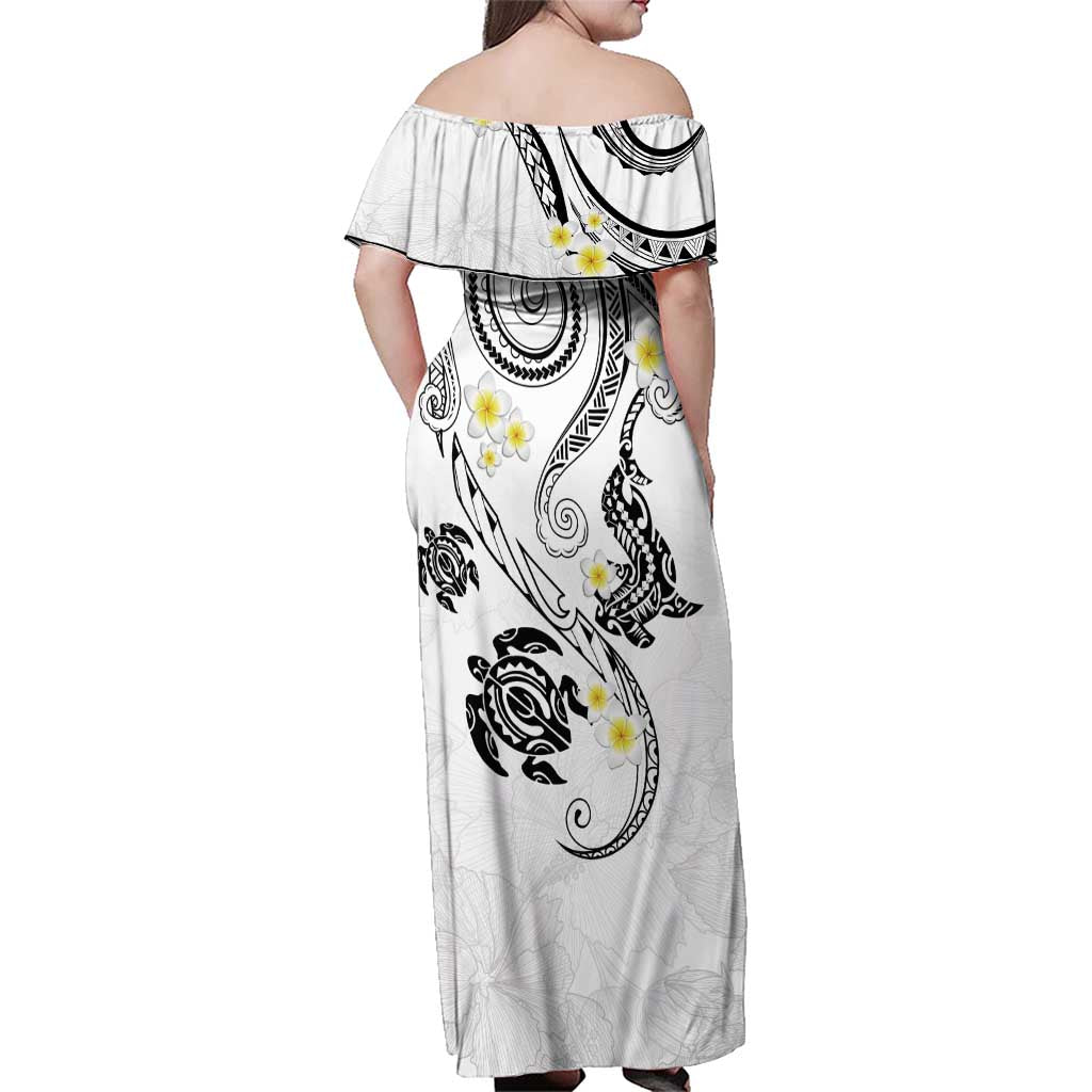 Polynesia Tribal Family Matching Off Shoulder Maxi Dress and Hawaiian Shirt White Plumeria Tentacles LT7 - Polynesian Pride