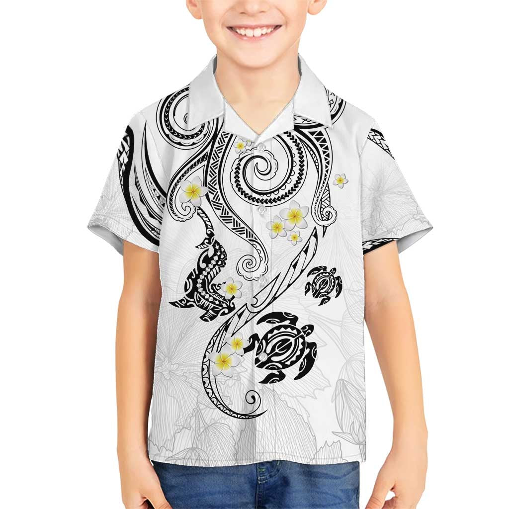 Polynesia Tribal Family Matching Off Shoulder Maxi Dress and Hawaiian Shirt White Plumeria Tentacles LT7 Son's Shirt White - Polynesian Pride