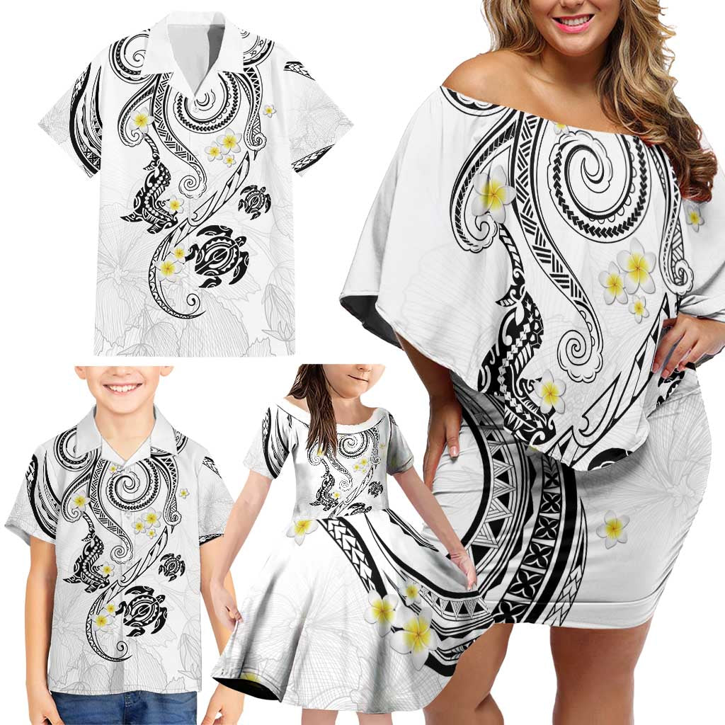 Polynesia Tribal Family Matching Off Shoulder Short Dress and Hawaiian Shirt White Plumeria Tentacles LT7 - Polynesian Pride