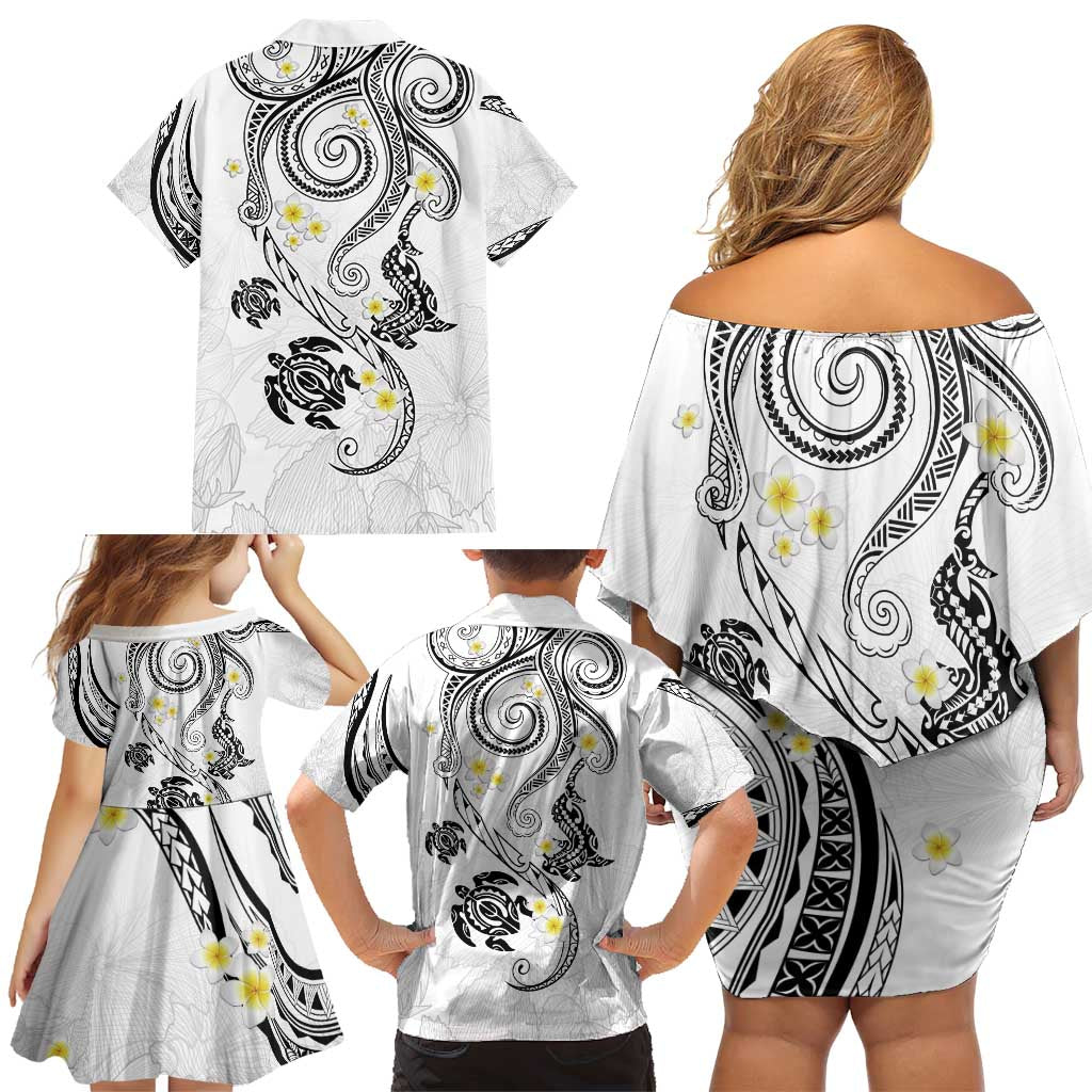 Polynesia Tribal Family Matching Off Shoulder Short Dress and Hawaiian Shirt White Plumeria Tentacles LT7 - Polynesian Pride