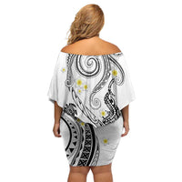 Polynesia Tribal Family Matching Off Shoulder Short Dress and Hawaiian Shirt White Plumeria Tentacles LT7 - Polynesian Pride