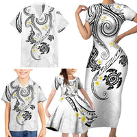 Polynesia Tribal Family Matching Short Sleeve Bodycon Dress and Hawaiian Shirt White Plumeria Tentacles LT7 - Polynesian Pride