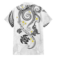 Polynesia Tribal Family Matching Short Sleeve Bodycon Dress and Hawaiian Shirt White Plumeria Tentacles LT7 - Polynesian Pride