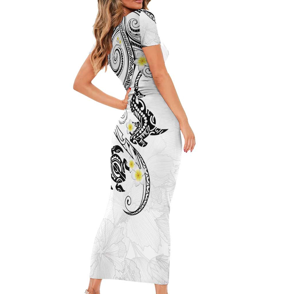 Polynesia Tribal Family Matching Short Sleeve Bodycon Dress and Hawaiian Shirt White Plumeria Tentacles LT7 - Polynesian Pride