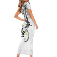 Polynesia Tribal Family Matching Short Sleeve Bodycon Dress and Hawaiian Shirt White Plumeria Tentacles LT7 - Polynesian Pride