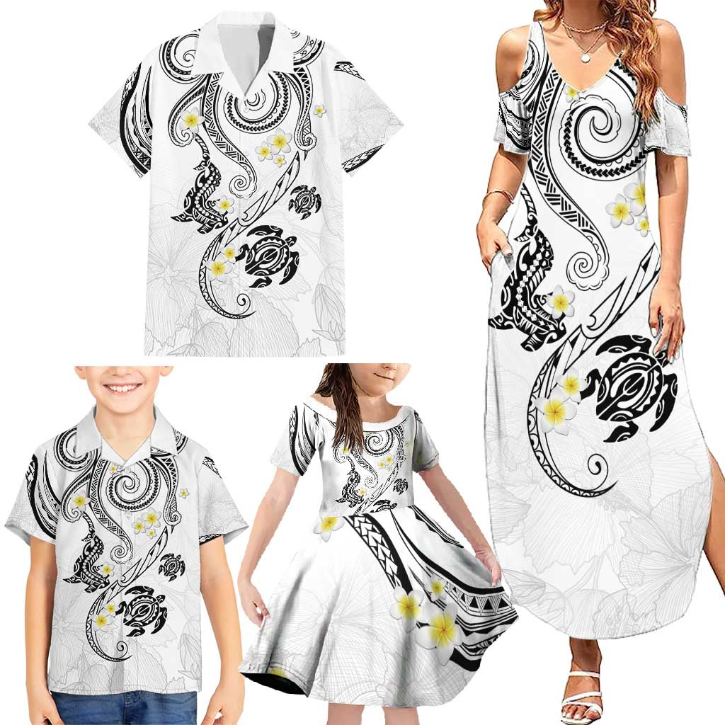Polynesia Tribal Family Matching Summer Maxi Dress and Hawaiian Shirt White Plumeria Tentacles LT7 - Polynesian Pride