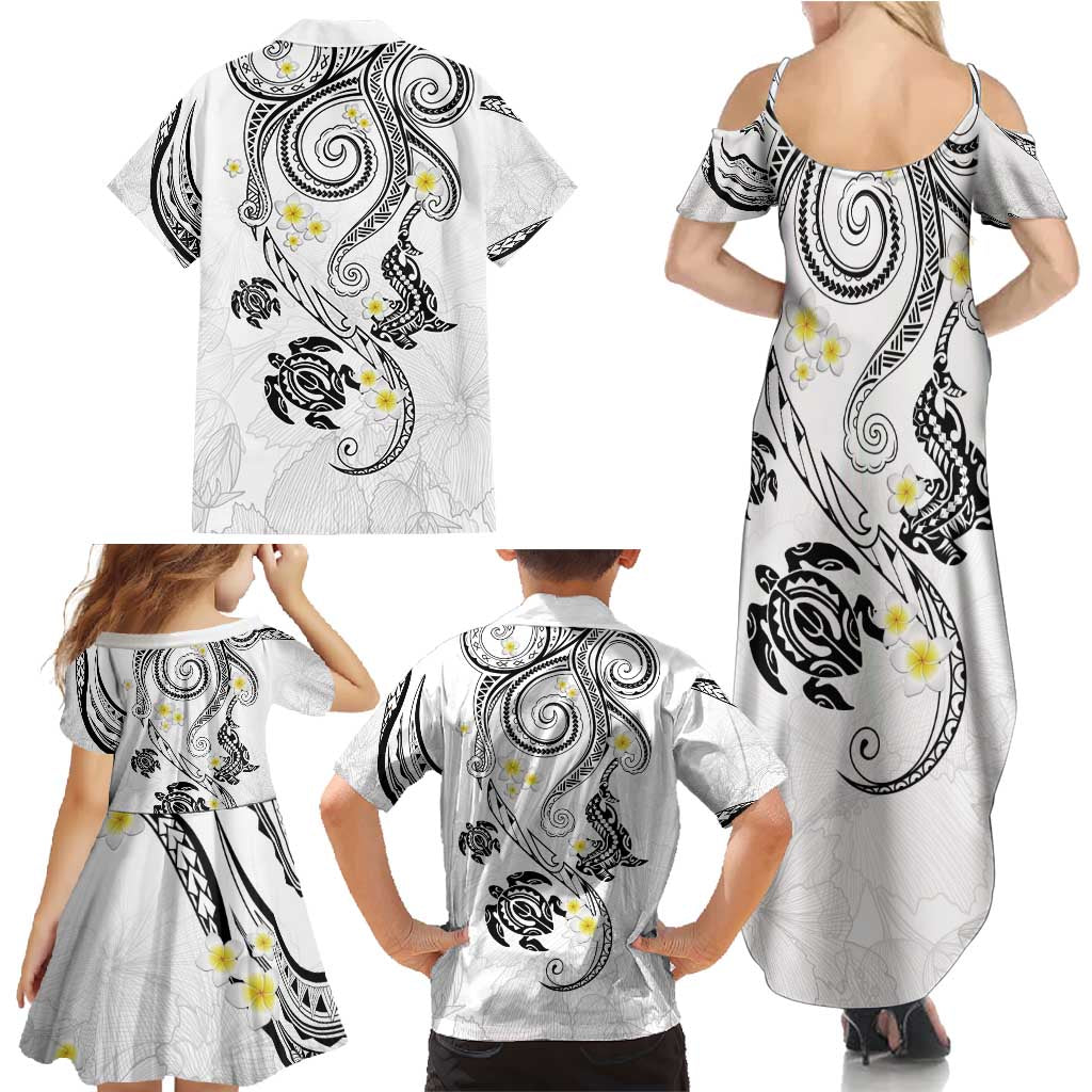 Polynesia Tribal Family Matching Summer Maxi Dress and Hawaiian Shirt White Plumeria Tentacles LT7 - Polynesian Pride