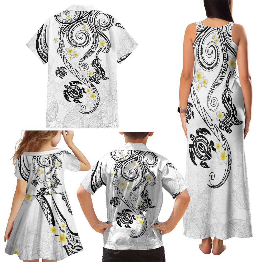 Polynesia Tribal Family Matching Tank Maxi Dress and Hawaiian Shirt White Plumeria Tentacles LT7 - Polynesian Pride