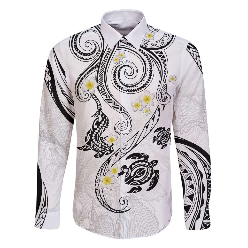 Polynesia Tribal Family Matching Tank Maxi Dress and Hawaiian Shirt White Plumeria Tentacles LT7 Dad's Shirt - Long Sleeve White - Polynesian Pride