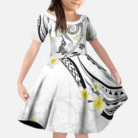 Polynesia Tribal Kid Short Sleeve Dress White Plumeria Tentacles LT7 KID White - Polynesian Pride