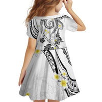 Polynesia Tribal Kid Short Sleeve Dress White Plumeria Tentacles LT7 - Polynesian Pride
