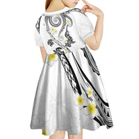 Polynesia Tribal Kid Short Sleeve Dress White Plumeria Tentacles LT7 - Polynesian Pride