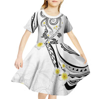 Polynesia Tribal Kid Short Sleeve Dress White Plumeria Tentacles LT7 - Polynesian Pride