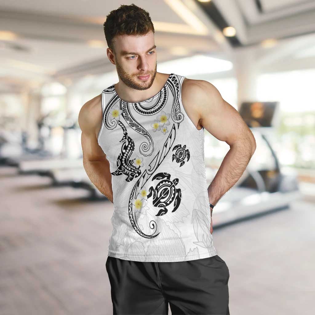 Polynesia Tribal Men Tank Top White Plumeria Tentacles LT7 White - Polynesian Pride