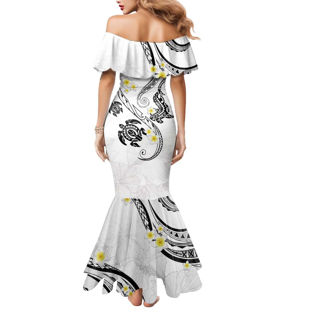 Polynesia Tribal Mermaid Dress White Plumeria Tentacles LT7 - Polynesian Pride