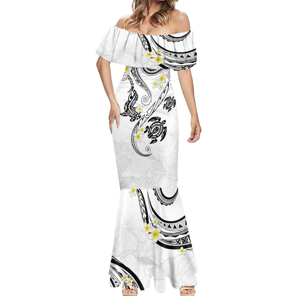Polynesia Tribal Mermaid Dress White Plumeria Tentacles LT7 - Polynesian Pride