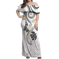 Polynesia Tribal Off Shoulder Maxi Dress White Plumeria Tentacles LT7 Women White - Polynesian Pride