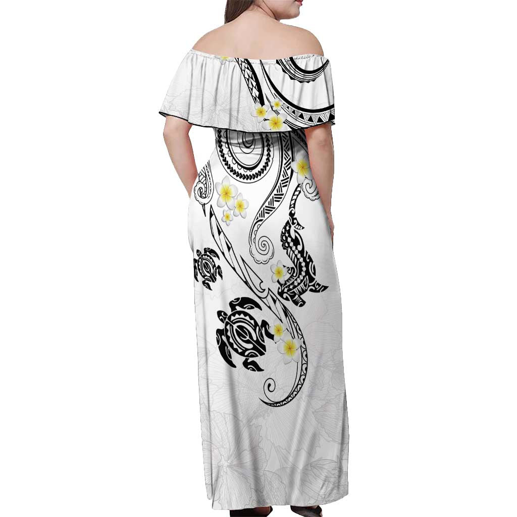 Polynesia Tribal Off Shoulder Maxi Dress White Plumeria Tentacles LT7 - Polynesian Pride