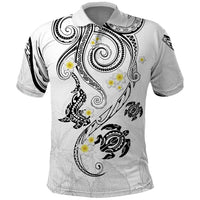 Polynesia Tribal Polo Shirt White Plumeria Tentacles LT7 White - Polynesian Pride