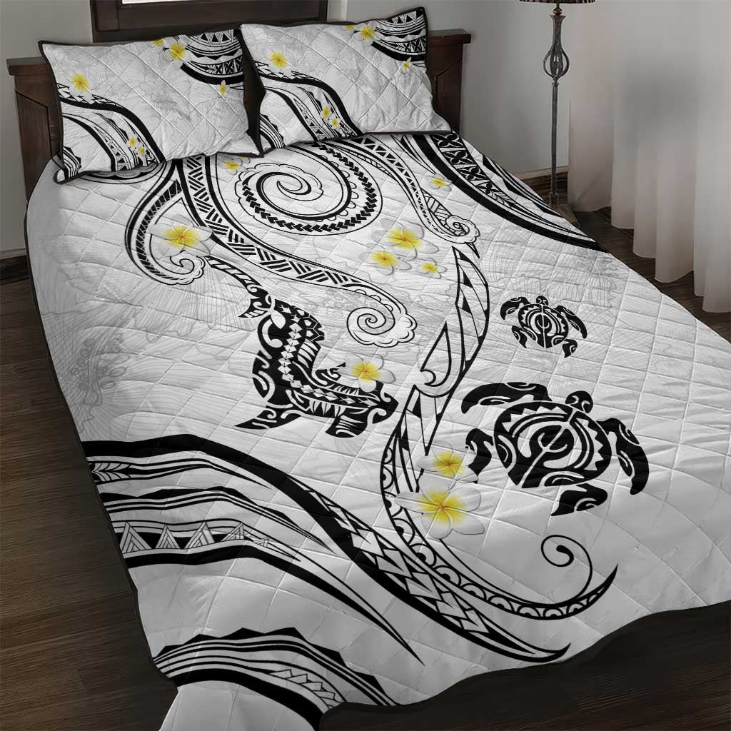 Polynesia Tribal Quilt Bed Set White Plumeria Tentacles LT7 White - Polynesian Pride