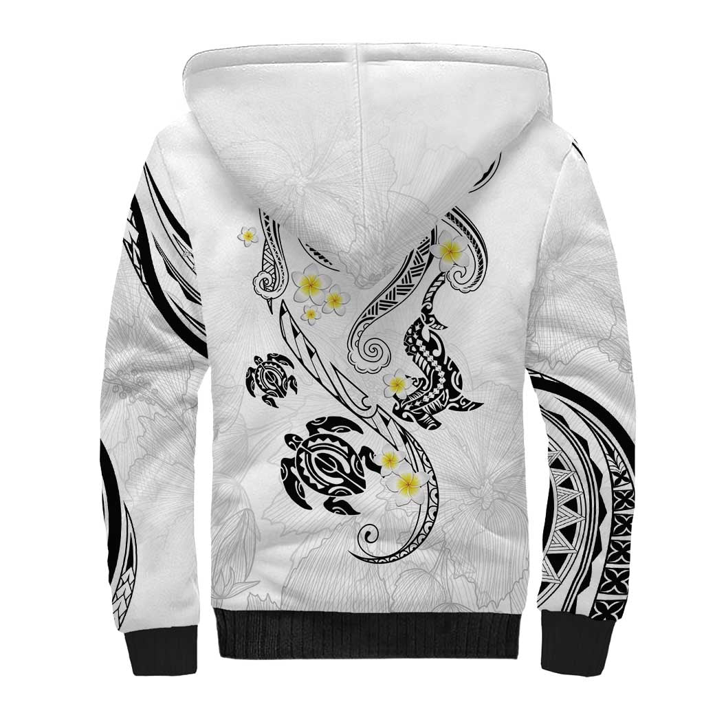 Polynesia Tribal Sherpa Hoodie White Plumeria Tentacles LT7 - Polynesian Pride