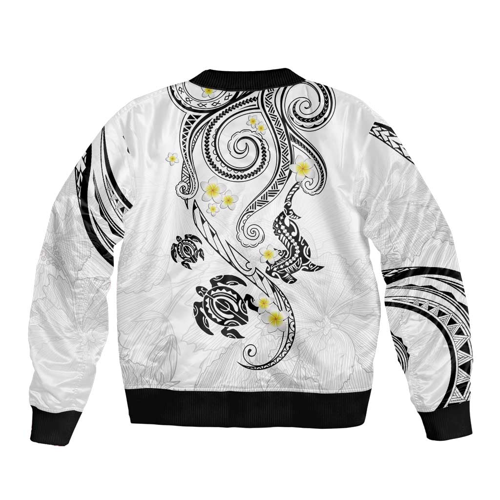 Polynesia Tribal Sleeve Zip Bomber Jacket White Plumeria Tentacles LT7 - Polynesian Pride