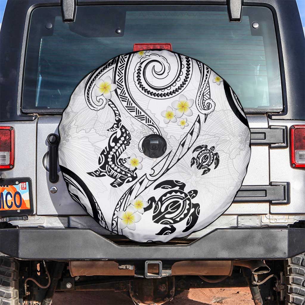 Polynesia Tribal Spare Tire Cover White Plumeria Tentacles LT7 White - Polynesian Pride