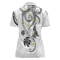 Polynesia Tribal Women Polo Shirt White Plumeria Tentacles