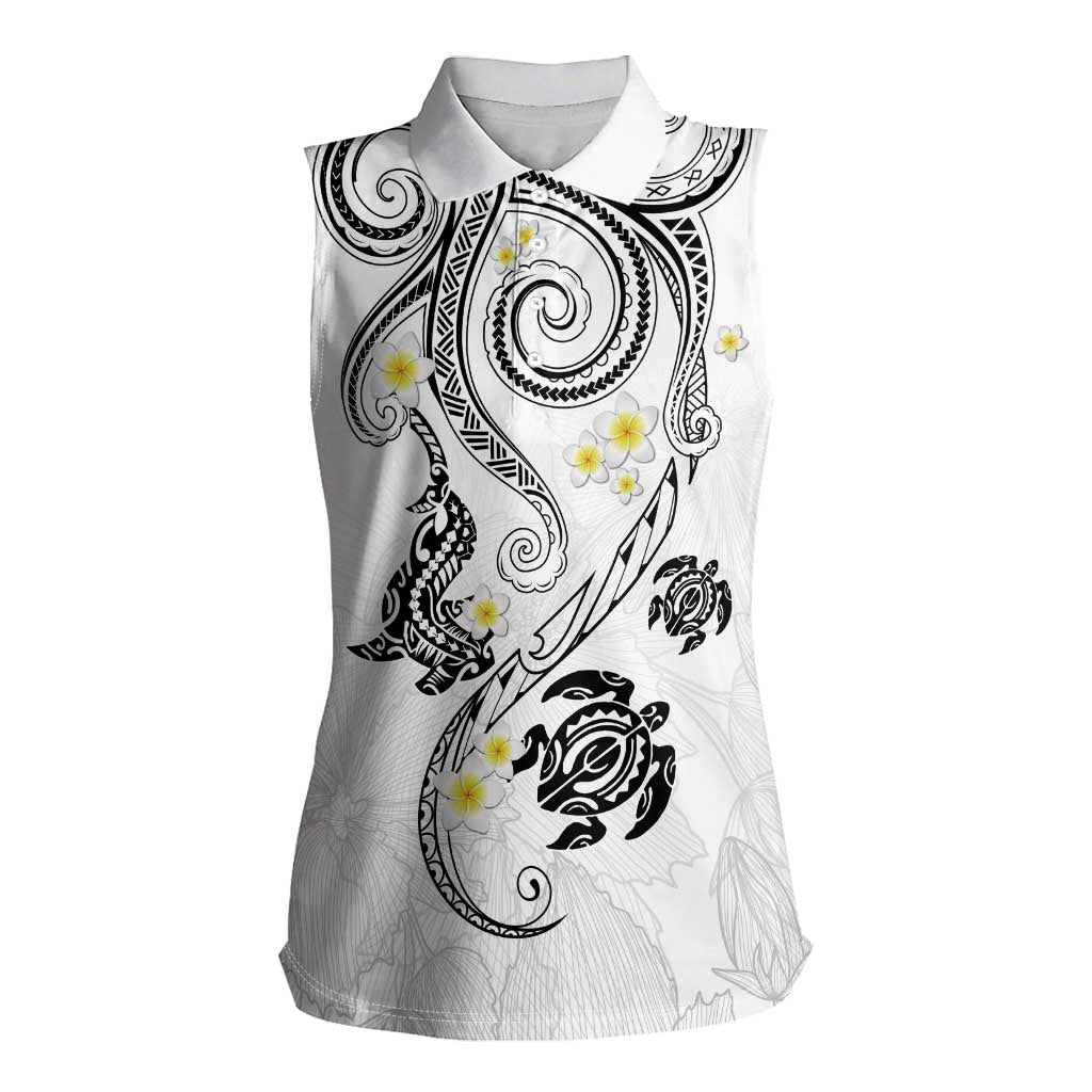 Polynesia Tribal Women Sleeveless Polo Shirt White Plumeria Tentacles LT7 Female White - Polynesian Pride