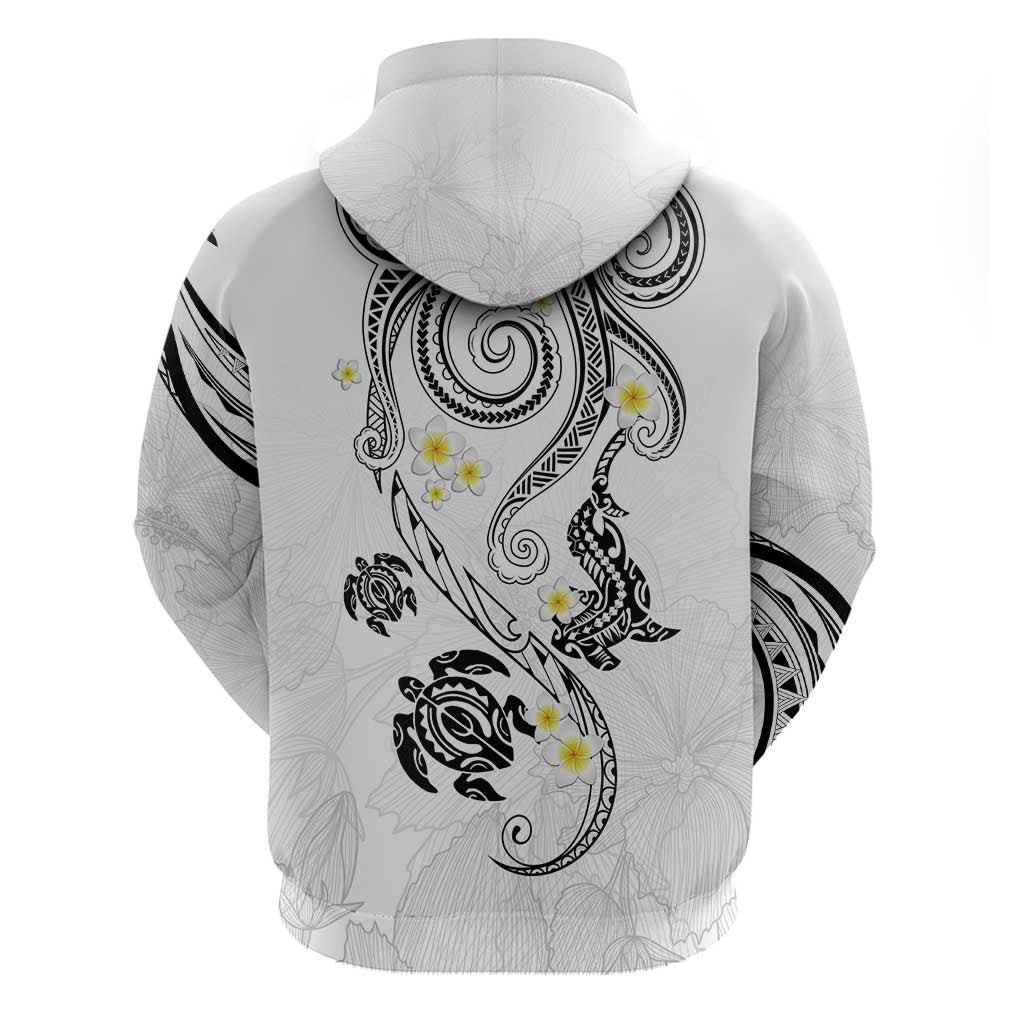 Polynesia Tribal Zip Hoodie White Plumeria Tentacles LT7 - Polynesian Pride