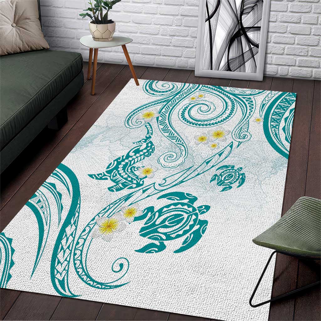 Polynesia Tribal Area Rug Teal Plumeria Tentacles LT7 Teal - Polynesian Pride