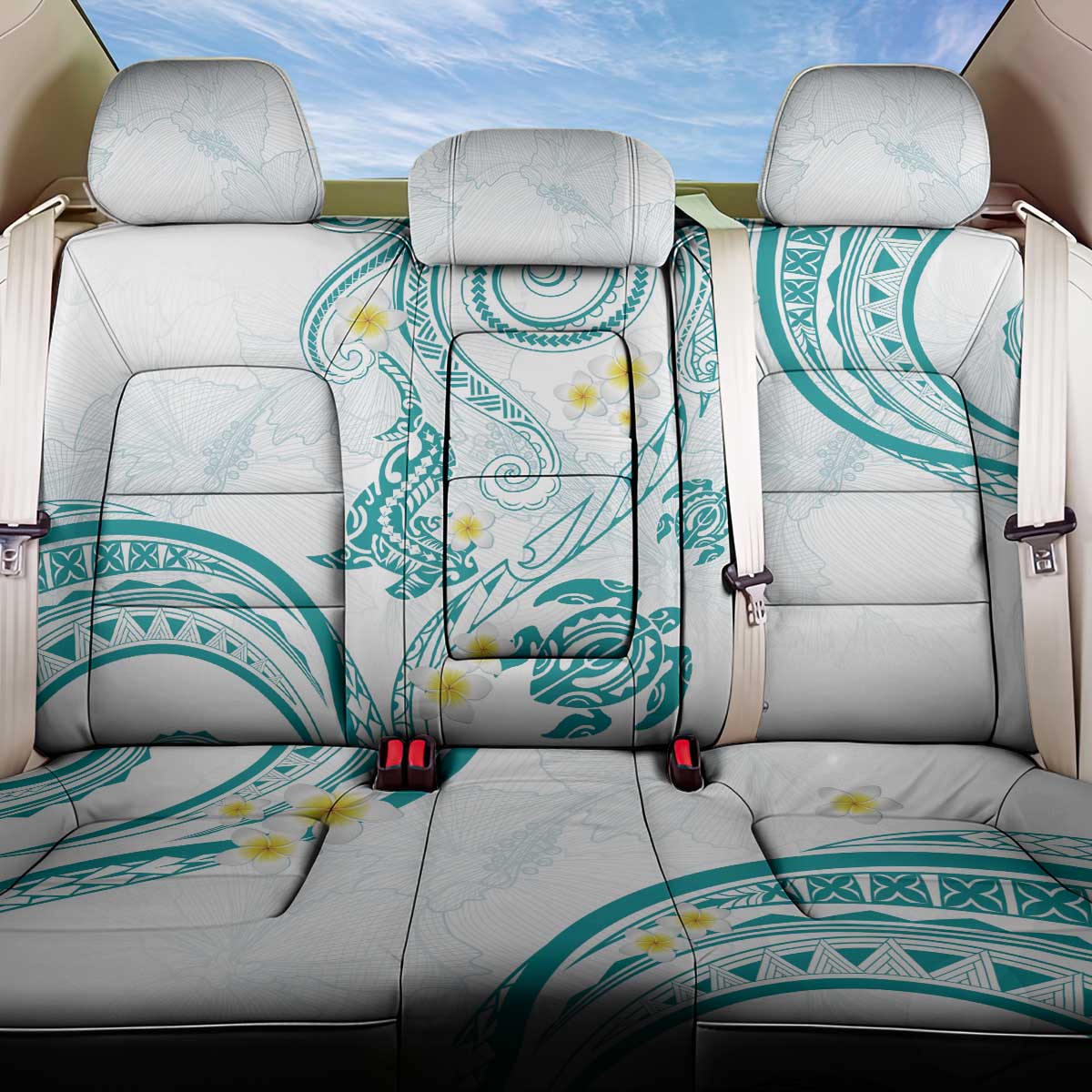 Polynesia Tribal Back Car Seat Cover Teal Plumeria Tentacles LT7 One Size Teal - Polynesian Pride