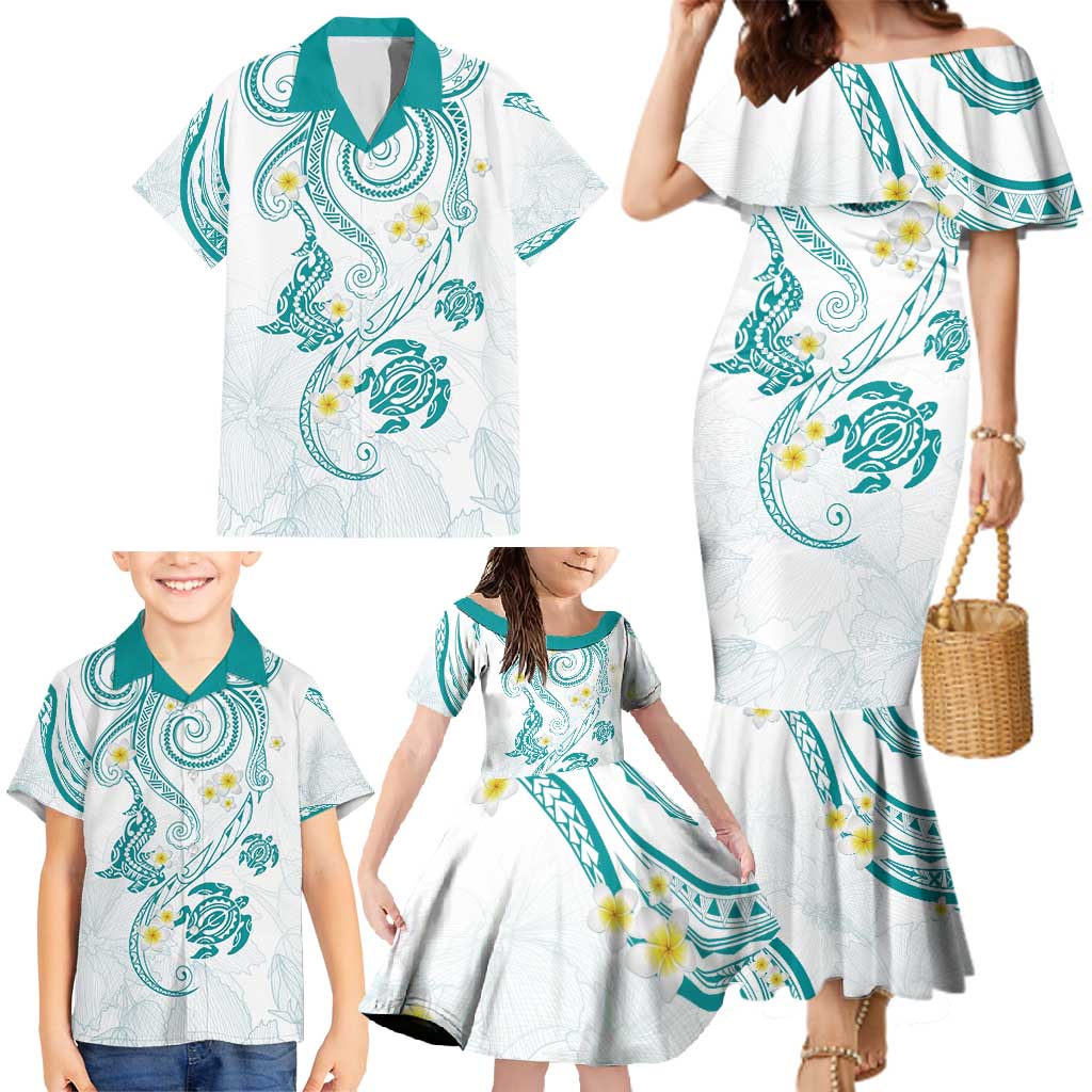 Polynesia Tribal Family Matching Mermaid Dress and Hawaiian Shirt Teal Plumeria Tentacles LT7 - Polynesian Pride