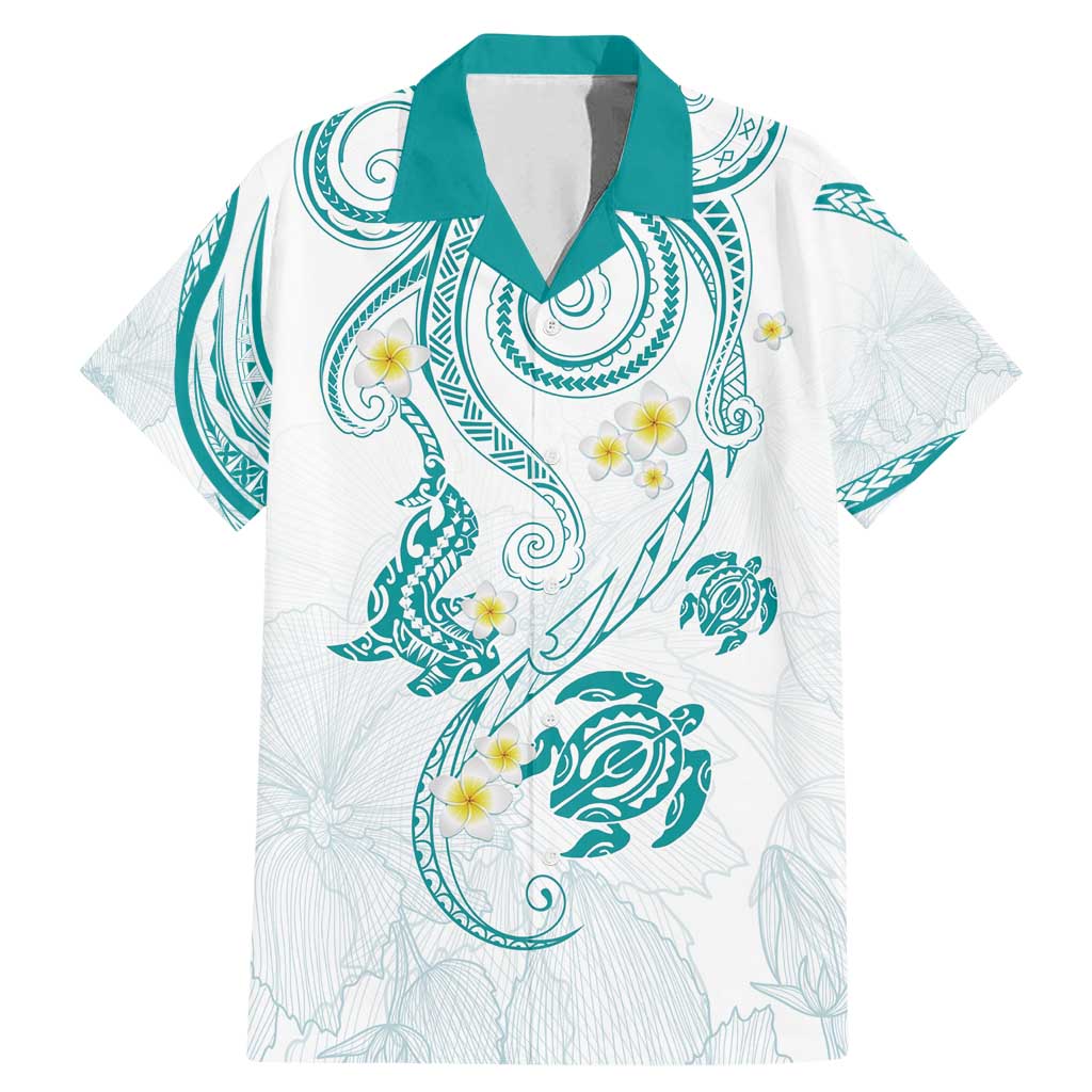 Polynesia Tribal Family Matching Mermaid Dress and Hawaiian Shirt Teal Plumeria Tentacles LT7 Dad's Shirt - Short Sleeve Teal - Polynesian Pride