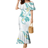 Polynesia Tribal Family Matching Mermaid Dress and Hawaiian Shirt Teal Plumeria Tentacles LT7 Mom's Dress Teal - Polynesian Pride