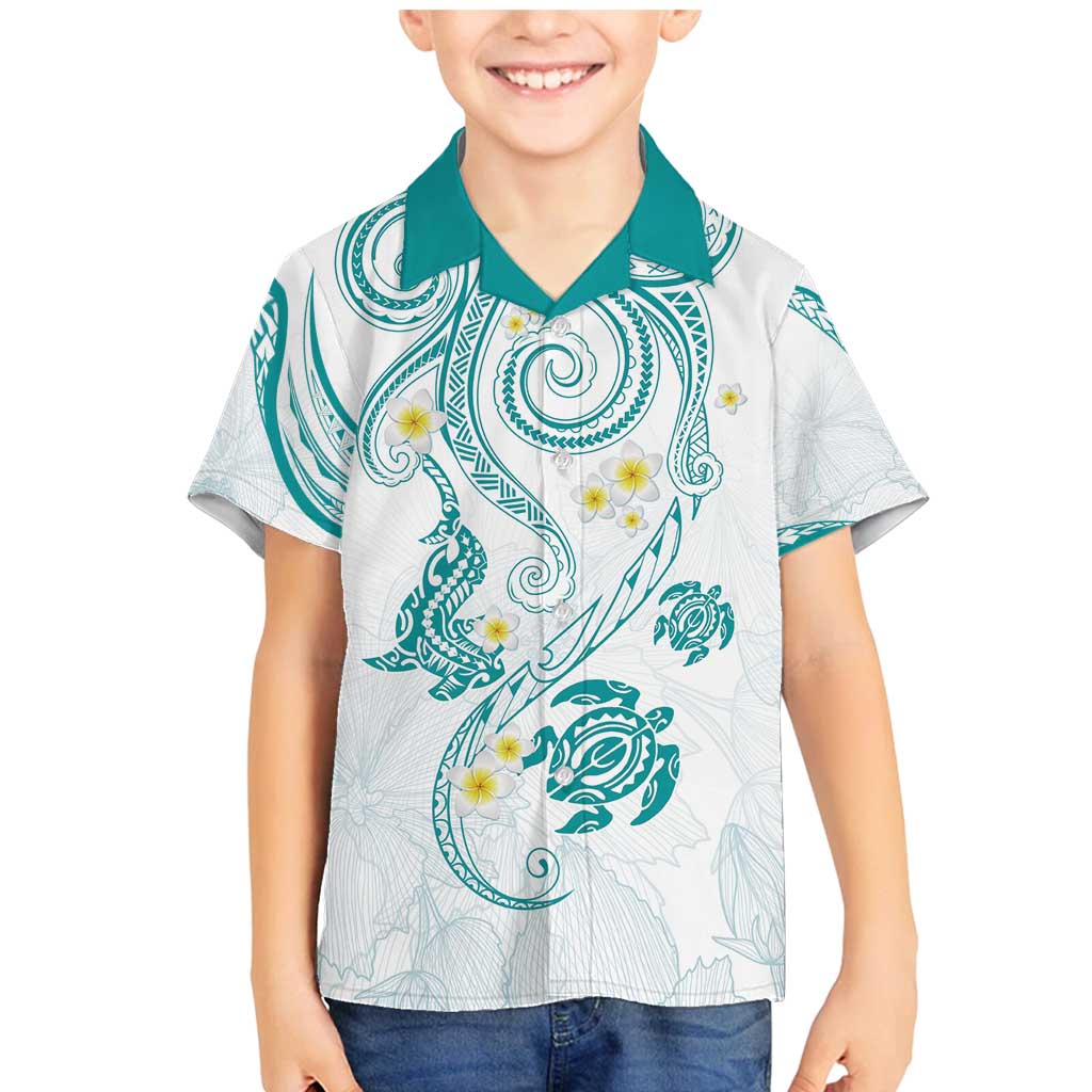 Polynesia Tribal Family Matching Mermaid Dress and Hawaiian Shirt Teal Plumeria Tentacles LT7 Son's Shirt Teal - Polynesian Pride