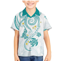 Polynesia Tribal Family Matching Mermaid Dress and Hawaiian Shirt Teal Plumeria Tentacles LT7 Son's Shirt Teal - Polynesian Pride
