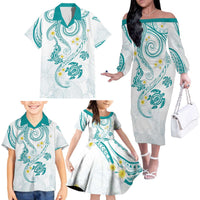 Polynesia Tribal Family Matching Off The Shoulder Long Sleeve Dress and Hawaiian Shirt Teal Plumeria Tentacles LT7 Teal - Polynesian Pride