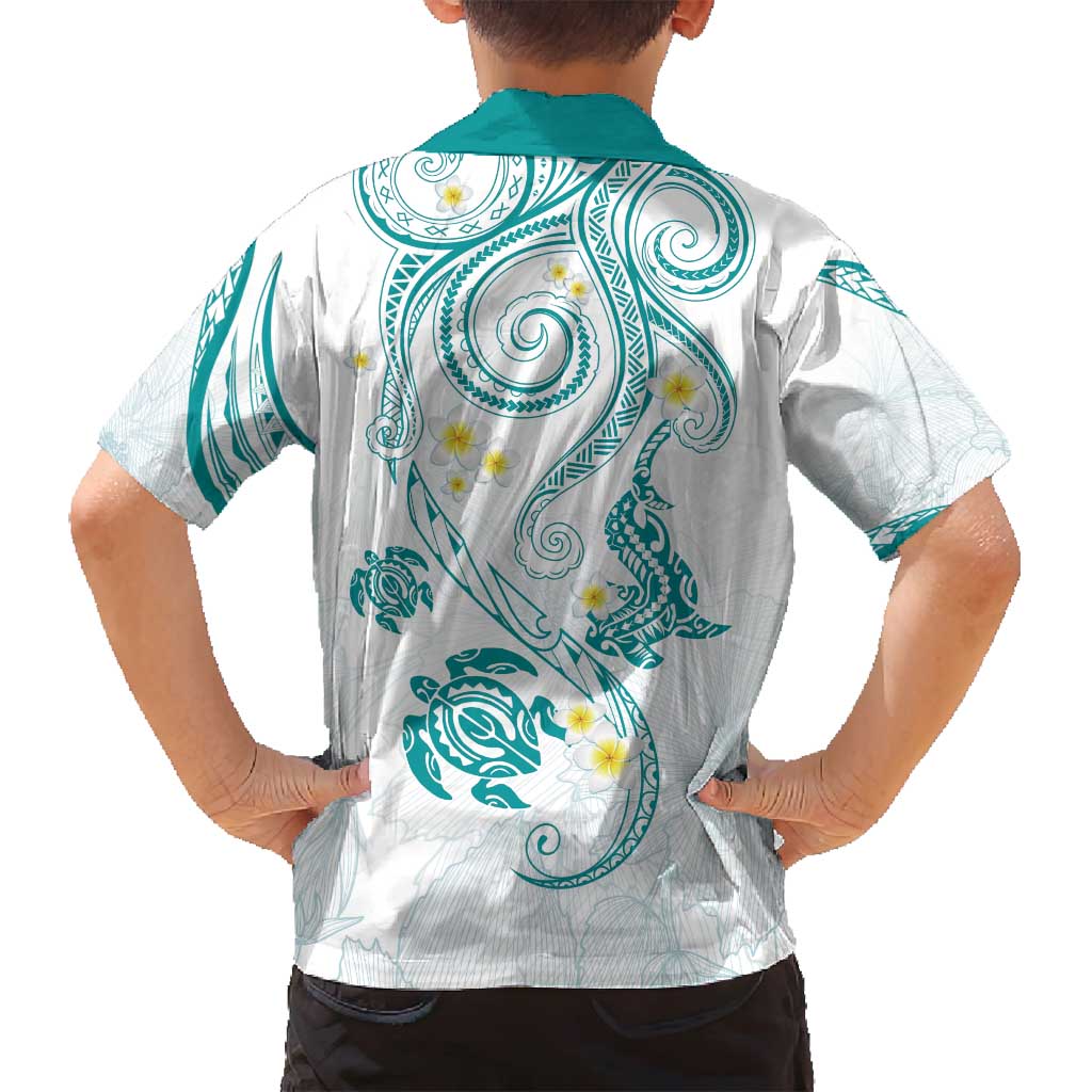 Polynesia Tribal Family Matching Off Shoulder Maxi Dress and Hawaiian Shirt Teal Plumeria Tentacles LT7 - Polynesian Pride