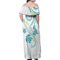 Polynesia Tribal Family Matching Off Shoulder Maxi Dress and Hawaiian Shirt Teal Plumeria Tentacles LT7 - Polynesian Pride
