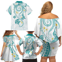 Polynesia Tribal Family Matching Off Shoulder Short Dress and Hawaiian Shirt Teal Plumeria Tentacles LT7 - Polynesian Pride